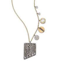 Meira T | Metallic Diamond, White Topaz, 14k White, Blackened & Yellow Gold Rectangle Charm Necklace | Lyst