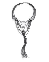 ABS By Allen Schwartz | Metallic Dark & Stormy Hematite Draped Tassel Necklace | Lyst