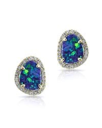 Anne Sisteron - Blue 14kt Yellow Gold Mini Organic Opal Diamond Stud Earrings - Lyst