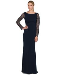 Badgley Mischka | Blue Beaded Sleeve Odessa Evening Gown | Lyst