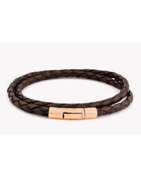 Tateossian - Double Wrap Scoubidou Brown Leather Bracelet With 18k Rose Gold Clasp for Men - Lyst