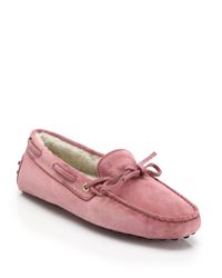 Tod's | Pink Gommini Shearling-lined Suede Drivers | Lyst