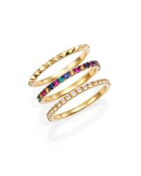 Elizabeth and James | Metallic Delgado Multicolor Sapphire, White Topaz & Studded Stacking Ring Set | Lyst