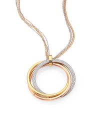 Michael Kors | Multicolor Tritone Layered Pave Pendant Necklace | Lyst