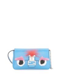 Fendi | Blue Micro Rabbit Fur, Fox Fur & Leather Baguette | Lyst