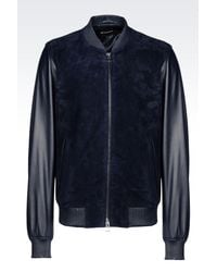 Emporio Armani | Blue Suede and Leather Bomber Jacket for Men | Lyst