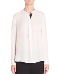 VINCE | White Contrast Back Pleat Silk Top | Lyst