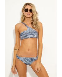 ViX Corales Asymmetric One Shoulder Bikini Top - Blue & White Stripe Print