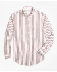 Brooks Brothers White Regent Fit Triple Stripe Seersucker Sport Shirt for men