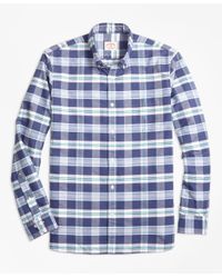 Brooks Brothers Blue Plaid Supima® Cotton Oxford Sport Shirt for men