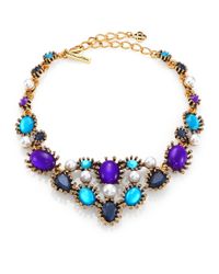 Oscar de la Renta | Blue Silver-tone, Faux Pearl And Resin Necklace | Lyst