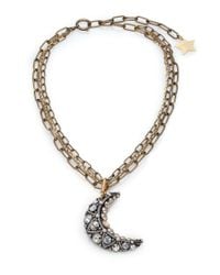 Lanvin | Metallic Crystal Moon Long Pendant Necklace | Lyst