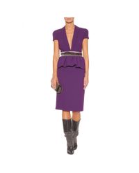Bottega Veneta Purple Dress with Peplum and Velvet Detail
