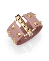 Valentino | Pink Rockstud Wide Leather Cuff Bracelet | Lyst