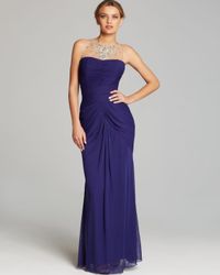 adrianna papell sleeveless gown with illusion