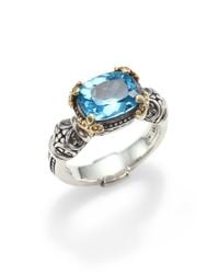Konstantino | Hermione Blue Topaz, 18K Yellow Gold & Sterling Silver Dotted Rectangular Ring | Lyst