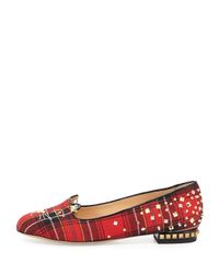 Charlotte Olympia - Red 'punk Kitty' Tartan Jacquard Flats - Lyst