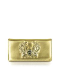 Roberto Cavalli - Metallic Gold Laminated Juno Small Leather Clutch - Lyst