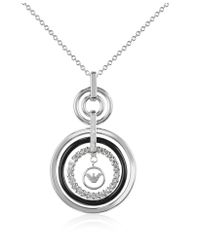 Emporio Armani | Metallic Sterling Silver And Crystals Logo Pendant Necklace | Lyst