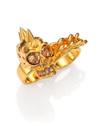 Alexander McQueen | Metallic Punk Skull & Chain Two-finger Ring | Lyst
