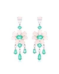 Nina Runsdorf | Green 18K White Gold, Emerald, White Opal And Diamond Earrings | Lyst