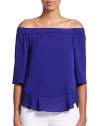 Rebecca Taylor | Purple Silk Georgette Off-the-shoulder Top | Lyst