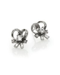 Oscar de la Renta | Metallic Floral Crystal Baguette Button Earrings | Lyst