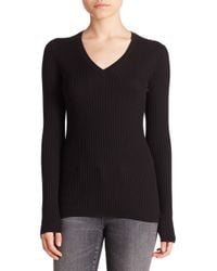 VINCE | Black Skinny Ribbed V-neck Sweater | Lyst