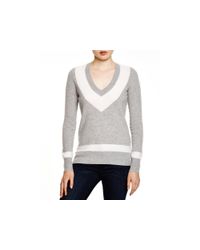 Aqua | Gray Cashmere Cashmere Contrast Stitch V-neck Sweater | Lyst
