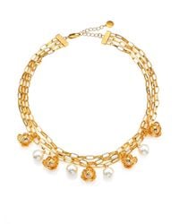 Tory Burch | White Golden Cara Short Flower Necklace | Lyst