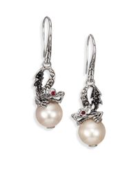 John Hardy | Metallic Naga 105mm11mm White Freshwater Pearl Black Sapphire Ruby Sterling Silver Dragon Drop Earrings | Lyst