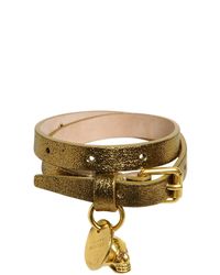 Alexander McQueen | Metallic Skull Charm Glitter Leather Bracelet | Lyst