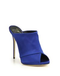Giuseppe Zanotti | Blue Criss-cross Satin Mule Sandals | Lyst