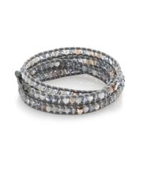 Chan Luu | Metallic Grey Agate, Crystal & Leather Multi-row Beaded Wrap Bracelet | Lyst