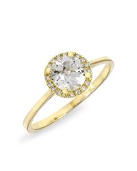 Anne Sisteron | Metallic 14kt Yellow Gold White Topaz Solitaire Diamond Halo Ring | Lyst