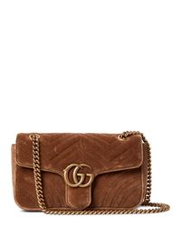 Gucci Taupe GG Marmont Small Velvet Shoulder Bag in Brown - Lyst
