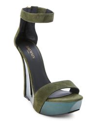 Balmain Green Amaya Cutout Platform Wedges
