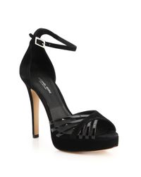 Michael Kors | Black Kinsley Suede & Patent Leather Platform Sandals | Lyst