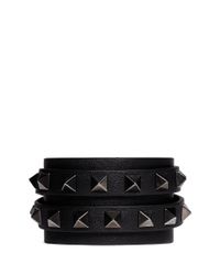 Valentino | Black 'rockstud' Double Wrap Leather Bracelet | Lyst