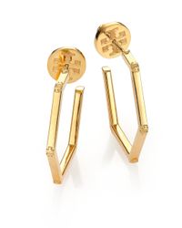 Tory Burch | Metallic Logo Hexagon Hoop Earrings | Lyst