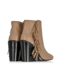 See By Chloé - Brown Rex Biscuit Leather Wedge Ankle Bootie W/fringe - Lyst