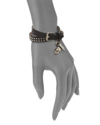 Alexander McQueen | Black Studded Leather Skull Wrap Bracelet | Lyst
