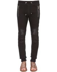 Balmain | Black Leather & Cotton Jersey Jogging Pants for Men | Lyst