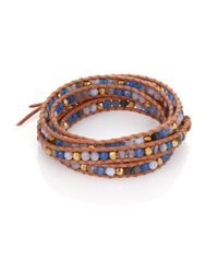 Chan Luu | Orange Blue Lace Agate, Grey Cloudy Quartz & Leather Multi-row Beaded Wrap Bracelet | Lyst