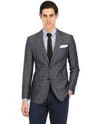 Giorgio Armani | Gray Silk Cotton Blend Checked Jacket for Men | Lyst