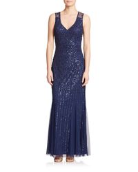 Aidan Mattox | Blue Sequin V-neck Bridesmaid Gown | Lyst