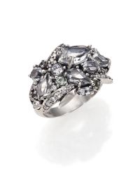 Alexis Bittar Fine | Metallic Silver Ice Marquis Clear Quartz, Diamond, Green Sapphire & Sterling Silver Cluster Ring | Lyst