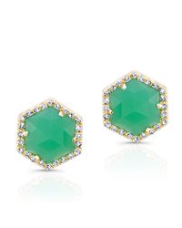 Anne Sisteron - Metallic 14kt Yellow Gold Chrysophase Diamond Hexagon Stud Earrings - Lyst