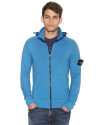 Stone Island | Blue Techno Cotton Knit Hooded Sweater for Men | Lyst