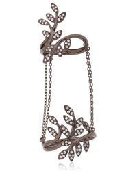 Joelle Jewellery | Black Leaf Ring With Chains | Lyst